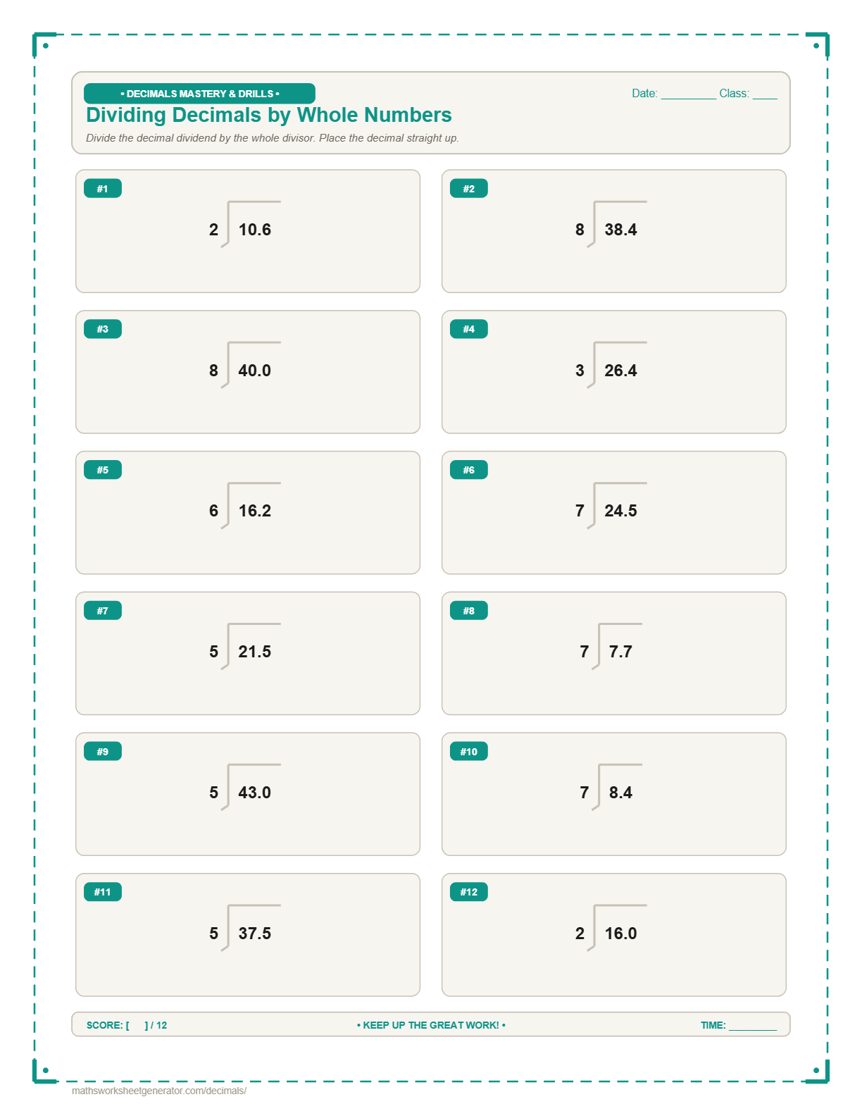 Comparing & Ordering Decimals Worksheets